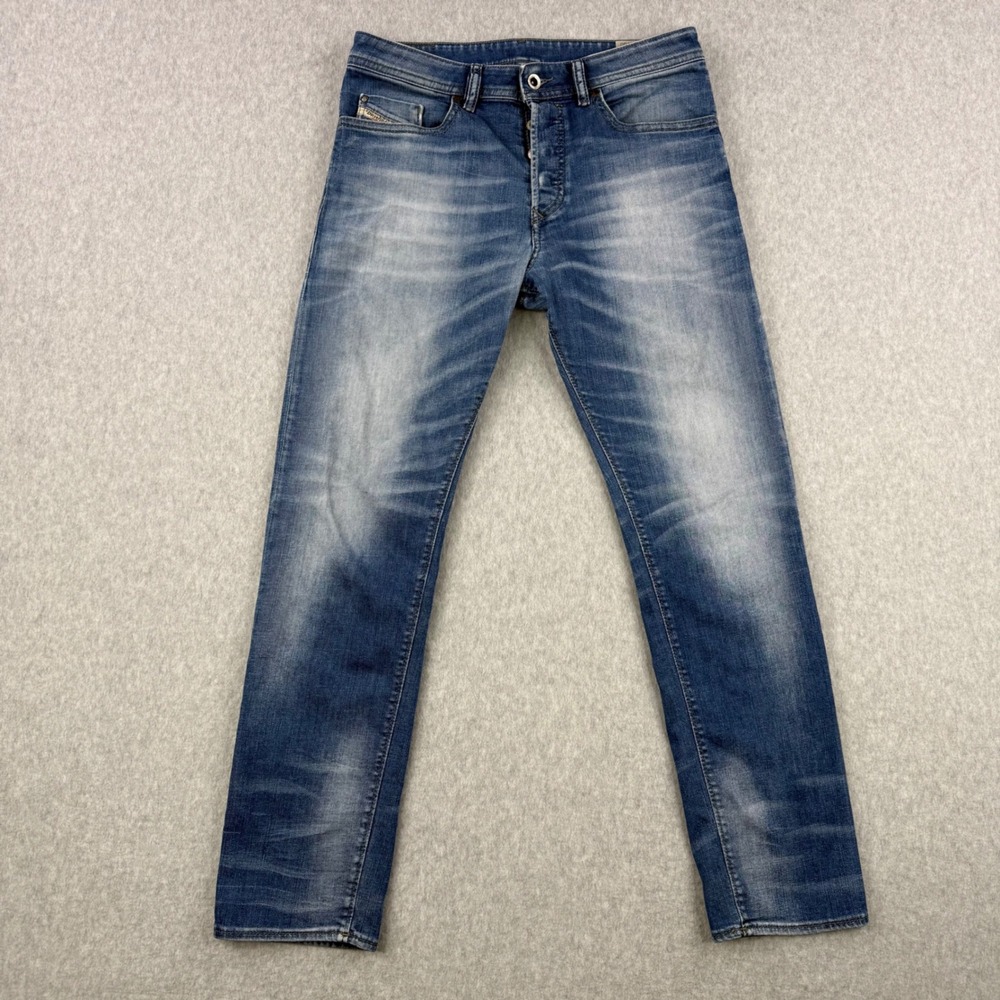 Diesel Jeans Mens 29x30 Blue Buster Regular Slim Tapered Stretch Fade Denim
